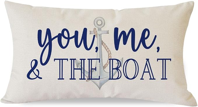 PANDICORN Lake Throw Pillow Cover 12x20 Inch Blue Words You Me and The Boat by PANDICORN