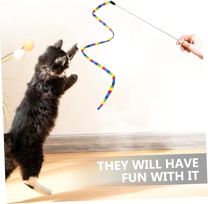 KABASI 3PCS Interactive Cat Rainbow Wand Toys, Colorful Cats String Toy Teaser - Image 7