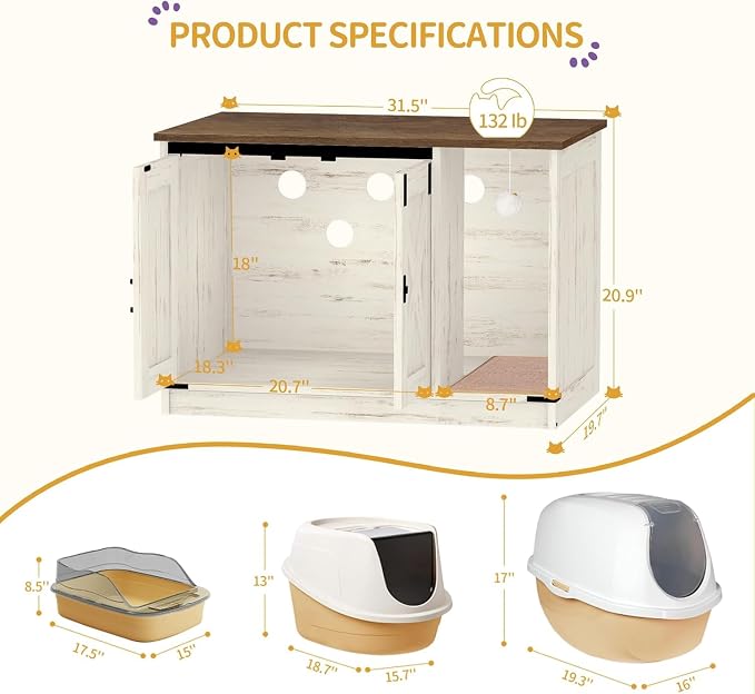 Cat Litter Box Enclosure, Hidden Litter Box Cabinet Furniture - Image 7