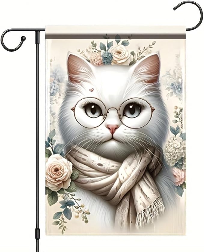 Cat Garden Flag 12x18 Inch Double Sided Outdoor Yard Banner White Cat - Image 7