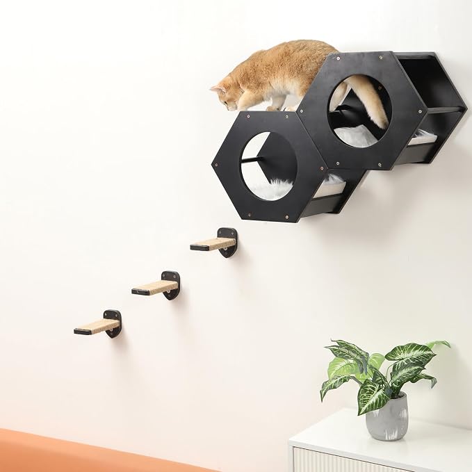 Cat Shelves with 3 Steps Scratcher Post & Hammock - Image 7