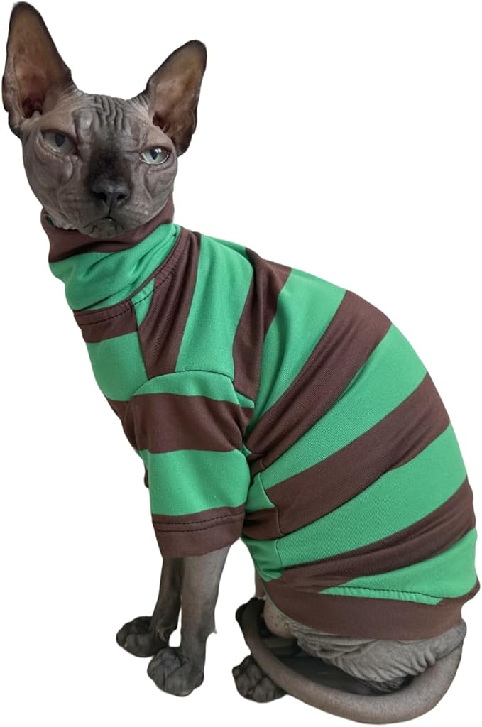 Vintage Stripes Sphynx Hairless Cats Shirt Cotton Cat Turtleneck Pet Clothes - Image 3