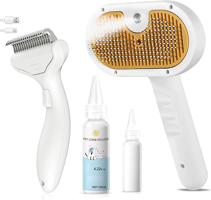 3-in-1 Pet Steam Brush Set for Dogs & Cats, Grooming Comb by VVWVVW