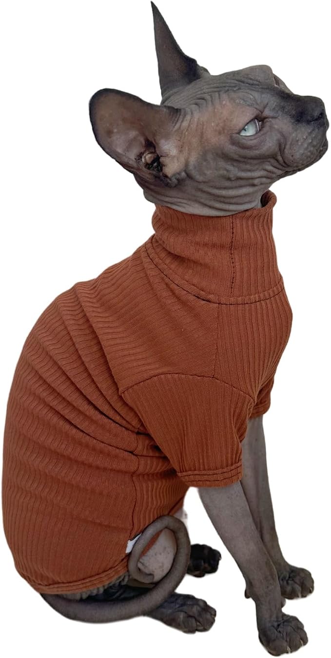 Kitipcoo Sphynx Hairless Cats Shirt Cat Turtleneck Sweater Long Sleeves Kitten - Image 3