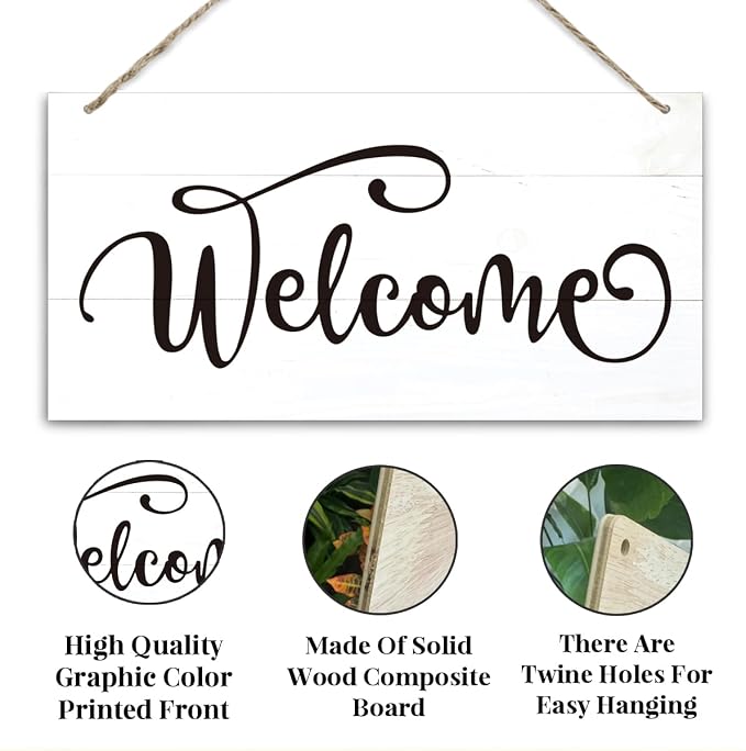 Welcome Sign for Front Door, Welcome Decor Wooden Hanging Sign for Wall Decor - Image 3