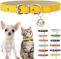 Gold Puppy Collar with Bell, Soft Pu Leather Cat Collars Adjustable Buckle by Weimostar