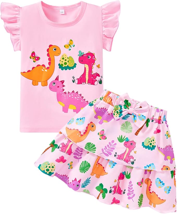 Girls Skirt Set 2 Piece Outfit Toddler Summer Clothes Ruffle Sleeve T-Shirt Bow by zarmfly
