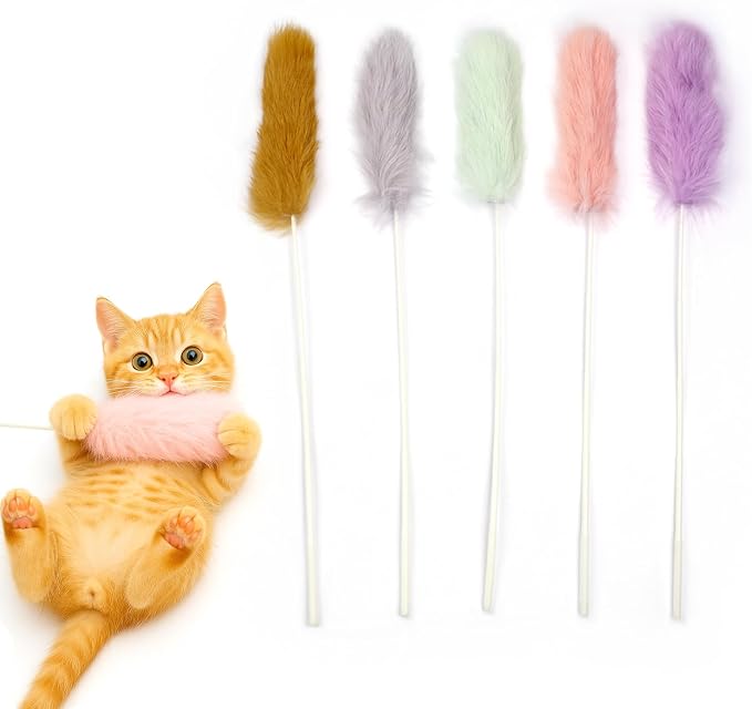 Rabbit Fur Cat Toys – 5PCS Interactive Cat Wand Toys by ZAYLUMO