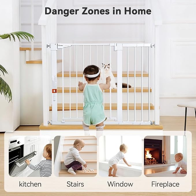 COMOMY 30" Tall Baby Gate for Stairs Doorways, Fits Openings 29.5" to 43.3" Wide - Image 3