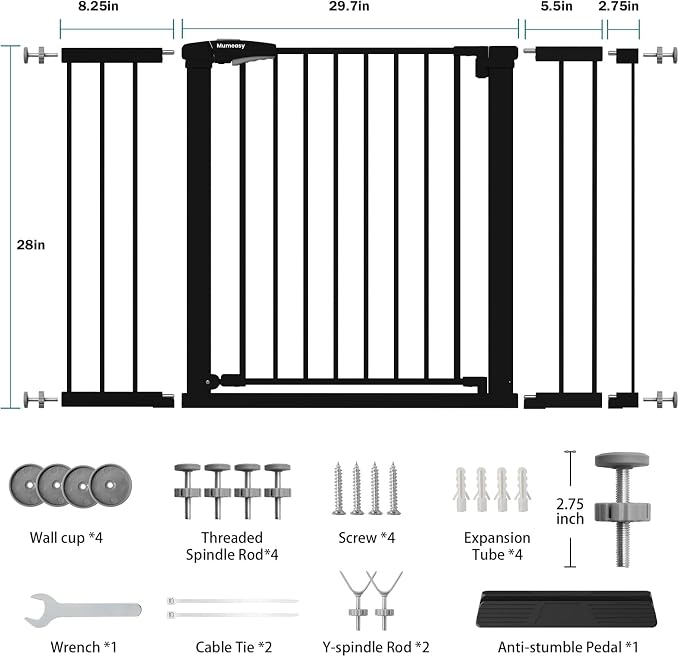 Mumeasy 29.7–48" Baby Gate for Stairs, Dog Gate for Doorways, Auto Close Child - Image 2