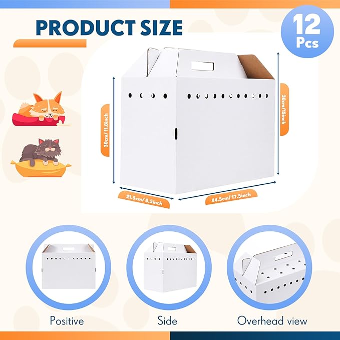 Kisston 12 Pieces Cardboard Pet Carriers 17.5 x 8.5 x 15 Inches - Image 2
