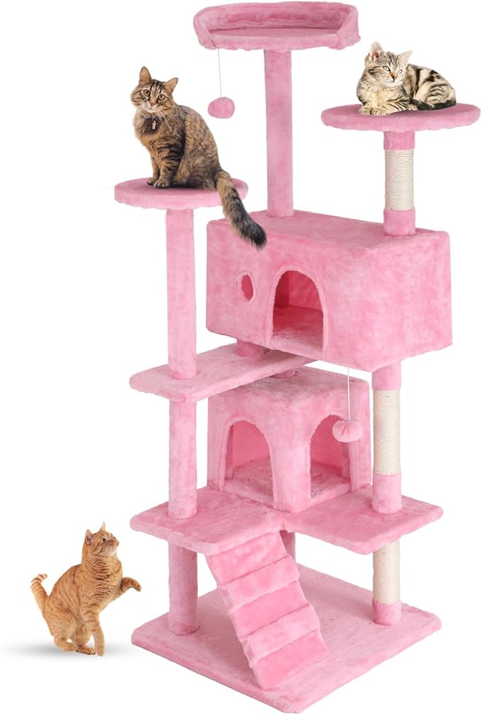FDW | 54" Cat Tree Tower | Pink | Multi-Level Indoor Activity Center by FDW