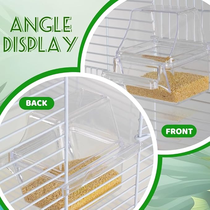 2 Pack Bird Feeders for Cage, No Mess Clear Hanging Parrot Food Bowl, Plastic - Image 4
