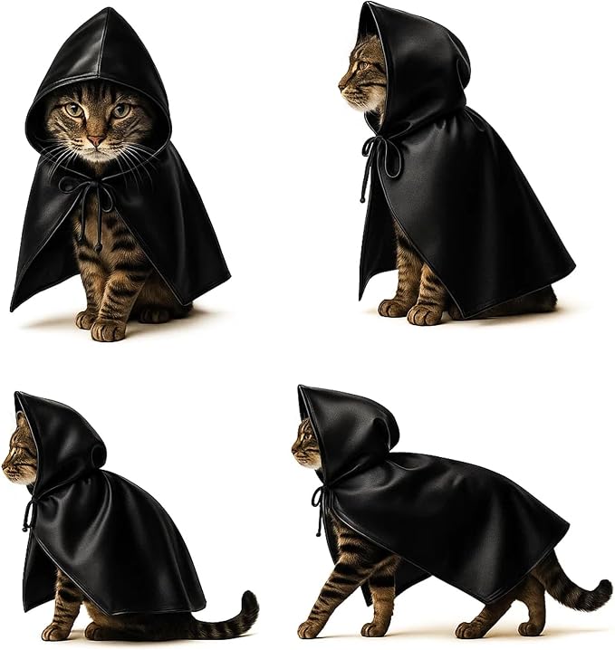 Black Cat Cloak with Hood for Indoor Cats, Funny Superhero Cosplay Halloween - Image 3