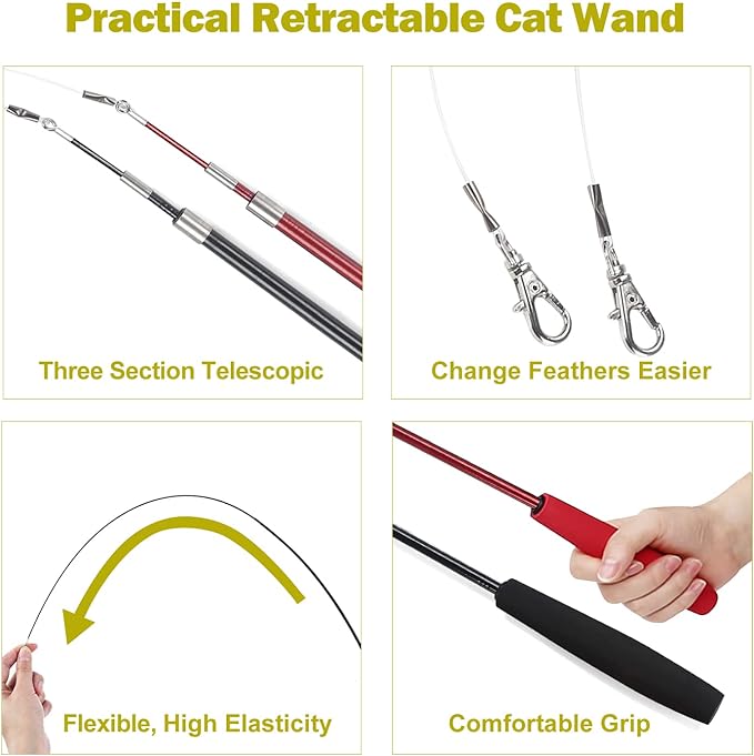 Cat Toys for Indoor Cats, Interactive Cat Toy 2PCS Retractable Wand Toy and - Image 4