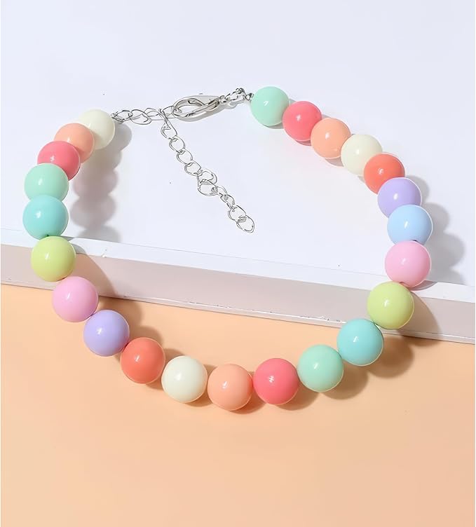 Hosiwei Dog and Cat Rainbow Beads Collar Necklace, Faux Pearls Necklace Pet - Image 6