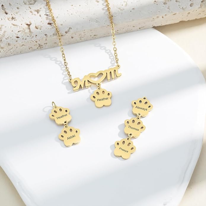 Personalized Cute Dog Cat Paw Name Necklace Forever Love Custom Heart Pendant - Image 2