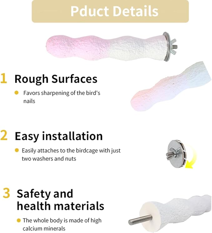 Bird Perches for Cage, Abrasive Surface High Calcium Mineral Parrot Perch Stand - Image 5