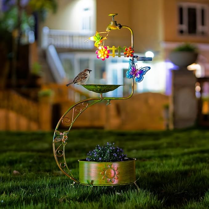 VEWOGARDEN Bird Bath for Outside, Solar Metal Outdoor Standing Birdbath - Image 7