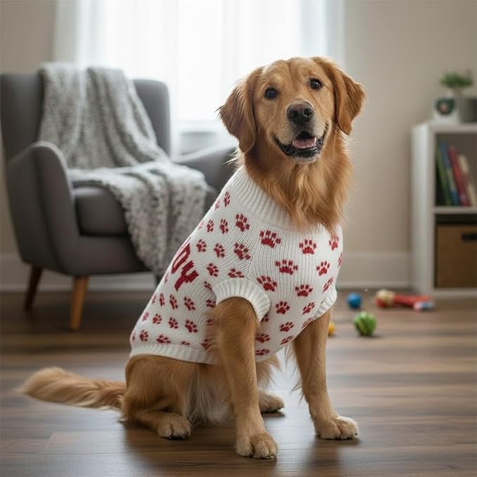 Custom Pet Knit Sweater with Name Personalized Dog Cat Outfit Paw Pattern - Image 4