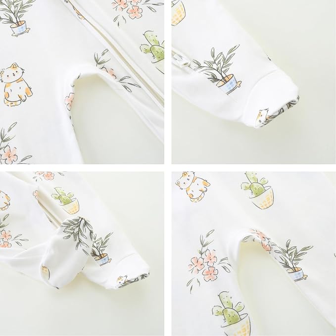 Neutral Baby Clothes Boy Girl Footed Cotton Long Sleeve Double Zipper Onesie - Image 4