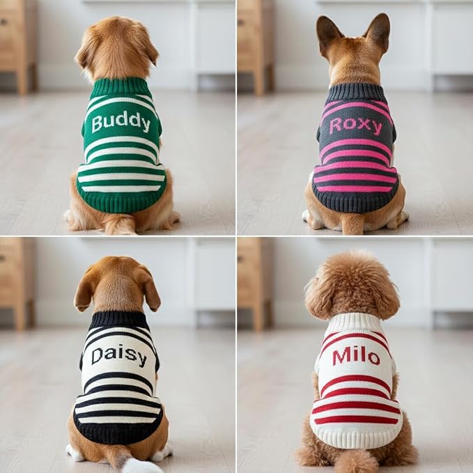 Custom Knit Sweater fr Dogs and Cats Personalized Knit Name Classic Striped - Image 6