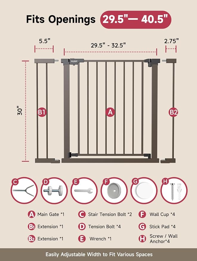 29.5-40.5" Baby Gate for Stairs, Dog Gate for Doorways, Walk Thru Auto Close - Image 6