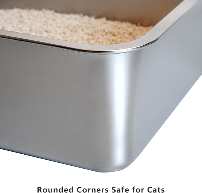 2-Pack XXL Stainless Steel Cat Litter Boxes, Includes Catnip Fish Toy & Wand - Image 5