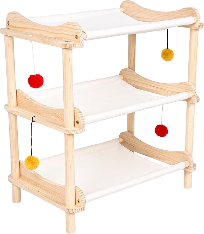 Large 3-Layer Cat Hammock Bed, Breathable Washable Covers, Wooden Pet Furniture - Image 9