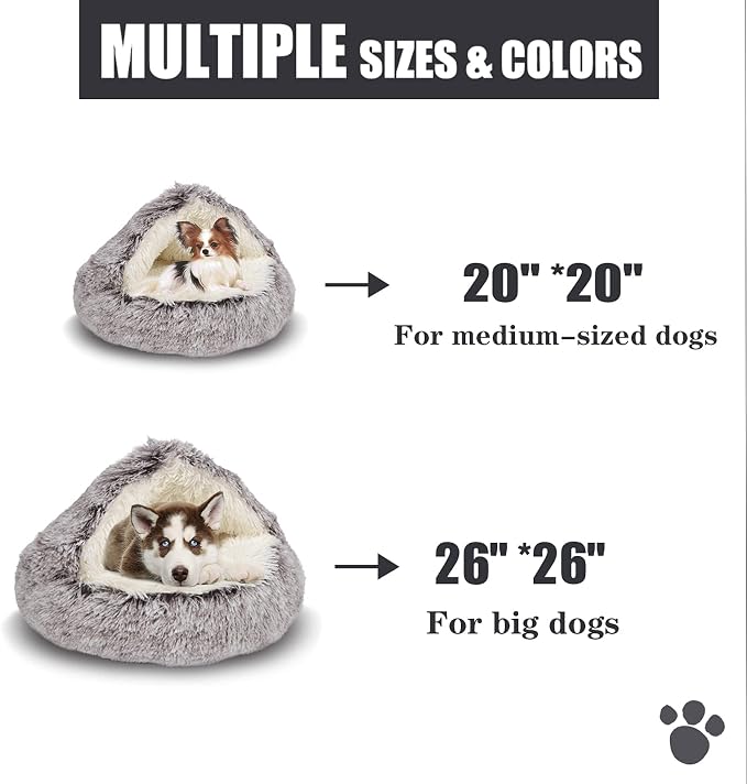 ShinHye Cat Bed Round Plush Fluffy Hooded Cat Bed Cave, Cozy - Image 7