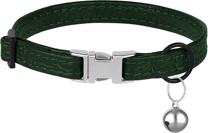Leather Cat Collar with Buckle and Removable Bell - Image 7