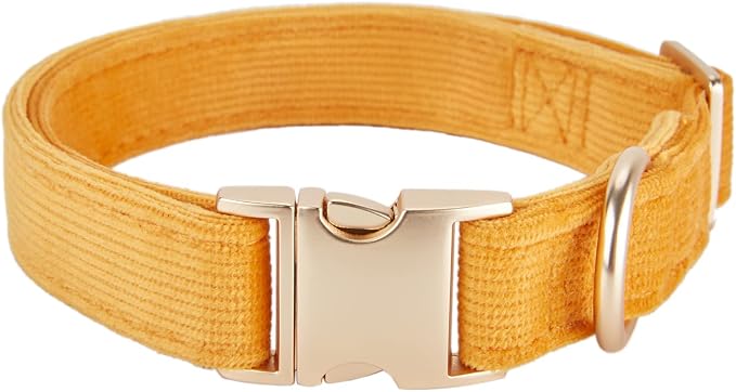 Soft Cotton Dog Collar with Metal Buckle Adjustable Heavy Duty Comfy Corduroy by YUDOTE