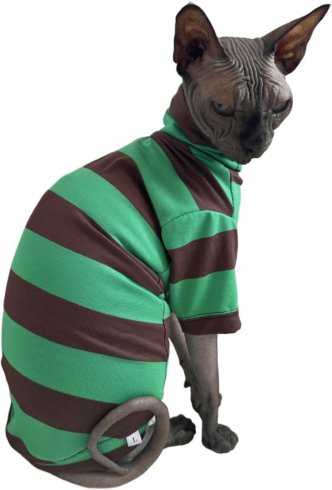 Vintage Stripes Sphynx Hairless Cats Shirt Cotton Cat Turtleneck Pet Clothes - Image 2
