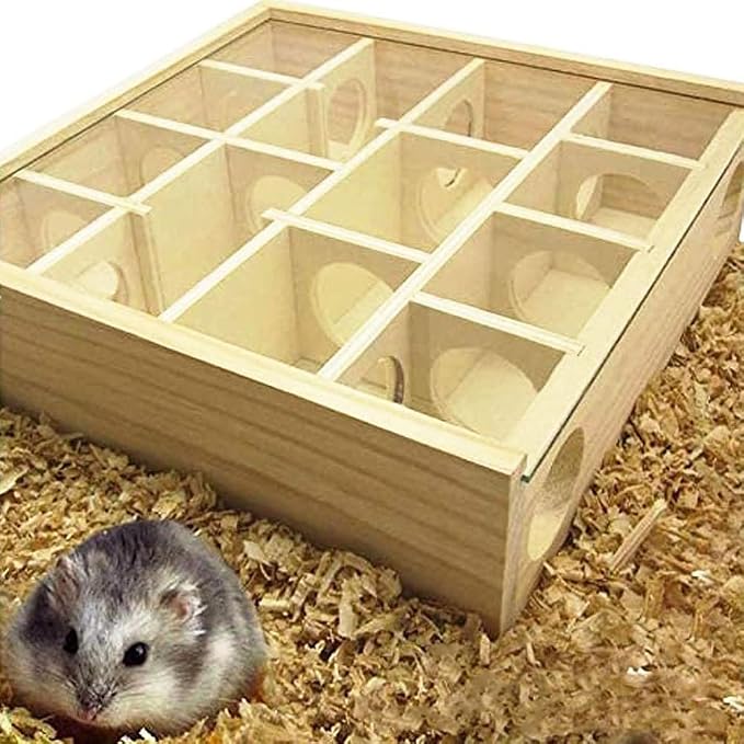 Wooden Hamster Maze Toy Multi-Grid Maze Household Hamster Hideaway Toy Small - Image 2
