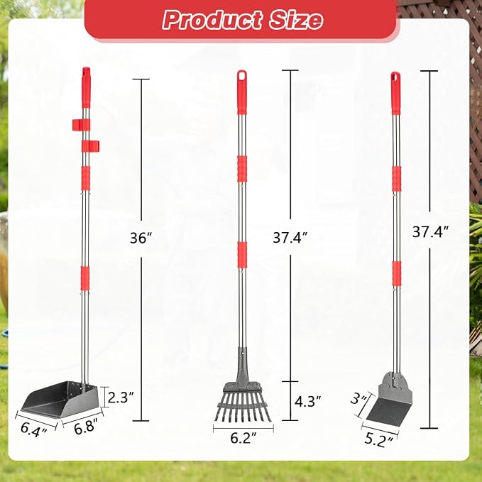 Pooper Scooper, Long Handle Dog Pooper Scooper, Heavy Duty Stainless Steel Rake - Image 4