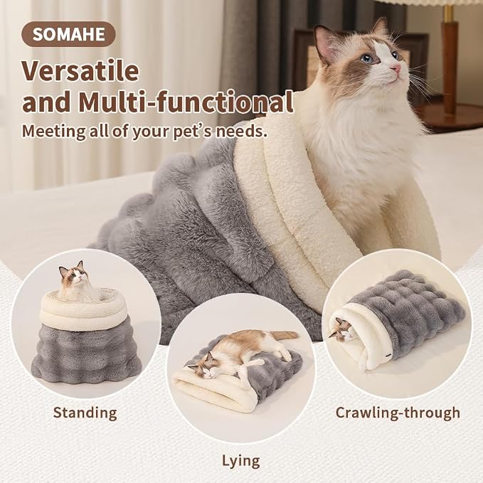 Self-Warming Cat Sleeping Bag, Enclosed Hooded Snuggle Sack - Image 4