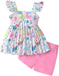 Toddler Baby Girls Summer Clothes Outfits Ruffled Sleeve Dinosaur Shirt Leopard by Popshion