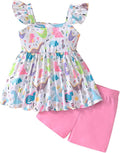 Toddler Baby Girls Summer Clothes Outfits Ruffled Sleeve Dinosaur Shirt Leopard by Popshion