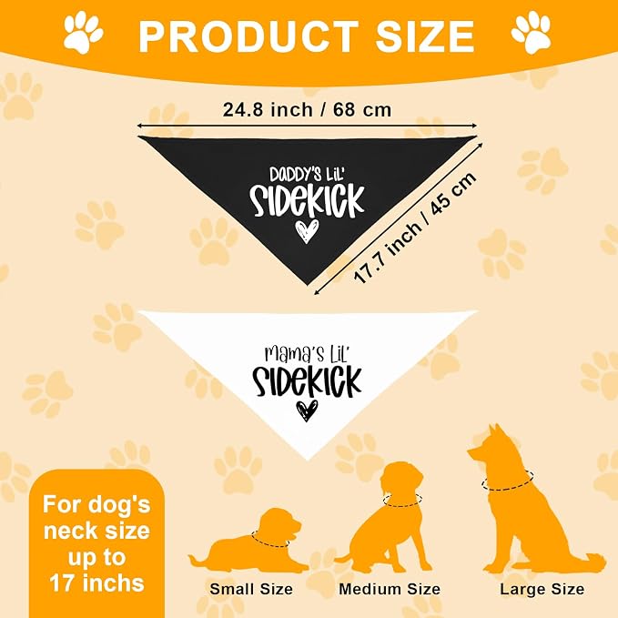 2 Pack Dog Bandana Pregnancy Announcement, Daddy's and Mama's Lil Sidekick - Image 2