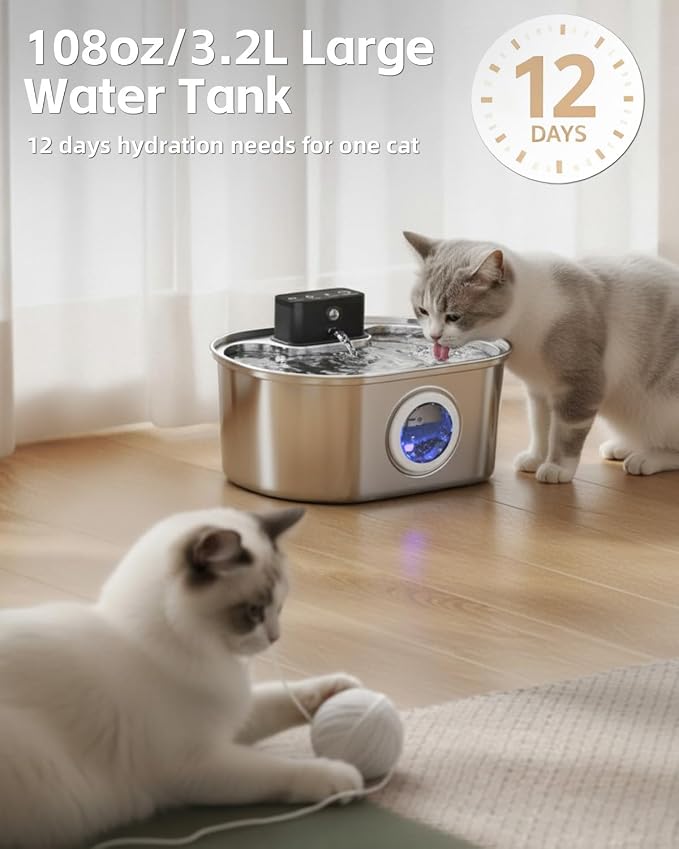 Cat Water Fountain Cordless, Stainless Steel Pet Water Fountain Wireless – - Image 4