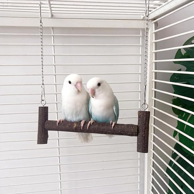 Natural Wood Parakeet Swing Toy, Budgie Wooden Perch Stand, Small and Medium - Image 2