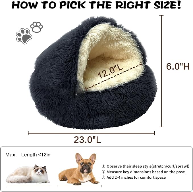 ShinHye Cat Bed Round Plush Fluffy Hooded Cat Bed Cave, Cozy - Image 2