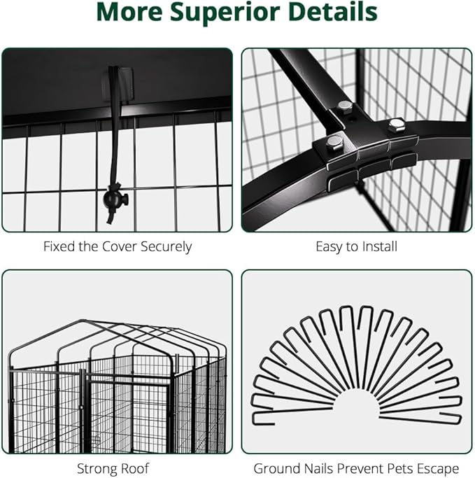Dog Kennel Outside with Roof, Heavty Duty Welded Dog Crate Playpen with - Image 7