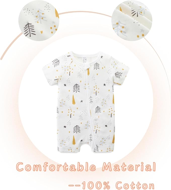 Unisex Summer Trendy 2-Pack Rompers Short Sleeve Zipped Bodysuit Infant Cotton - Image 3