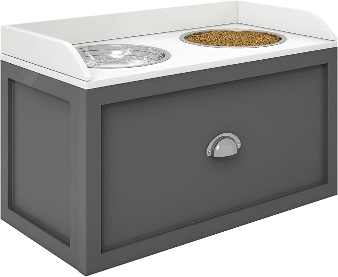 PawHut Feeding Station with Storage Drawer, Food Storage Cabinet with 2 by PawHut