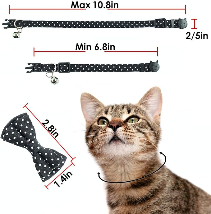 Cat Collar with Bell and Bow Tie, Breakaway Clasp Cute Dots Kitty Kitten - Image 6