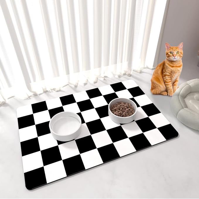 Cat Food Mat - 12"x 20" Cat Dog Mats by BLESWIN