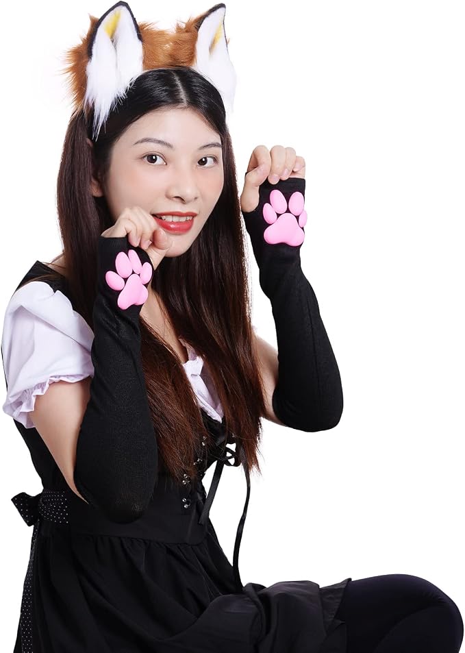 Nydotd Cat Paw Pad Mittens Gloves Kawaii Pink 3D Claw Fingerless Cute Cat - Image 3