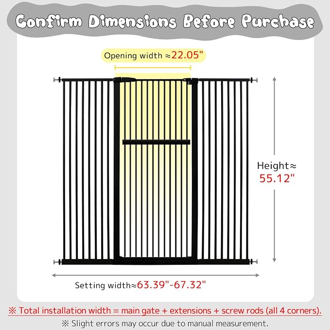 Lumizone Extra Tall Pet Gate 55.12" High Pressure Mounted 63.39"-67.90" Extra - Image 2