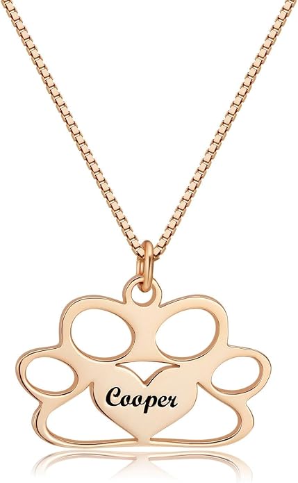 Personalized Cute Dog Cat Paw Name Necklace Forever Love Custom Heart Pendant - Image 3